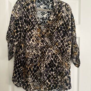 Unique Spectrum Animal Print Blouse in Black, Brown, and Cream